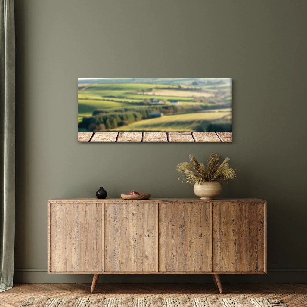 Tablou - Raft din lemn cu peisaj (120x50 cm)