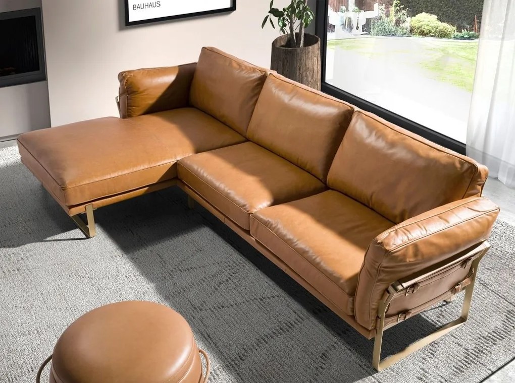 Coltar LUX design italian cu sezlong stanga Cowhide camel