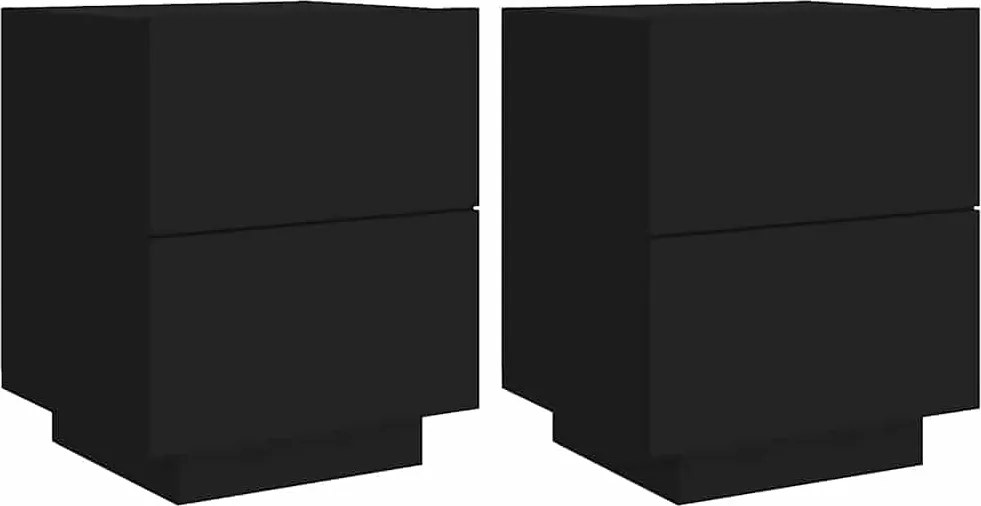 vidaXL Noptiere cu lumini LED, 2 buc., negru, lemn prelucrat