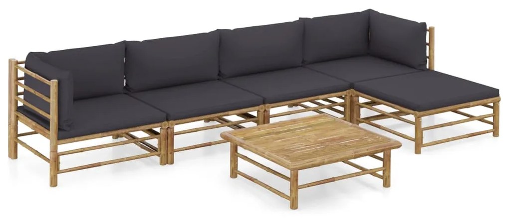 vidaXL Set mobilier de grădină cu perne gri închis, 6 piese, bambus