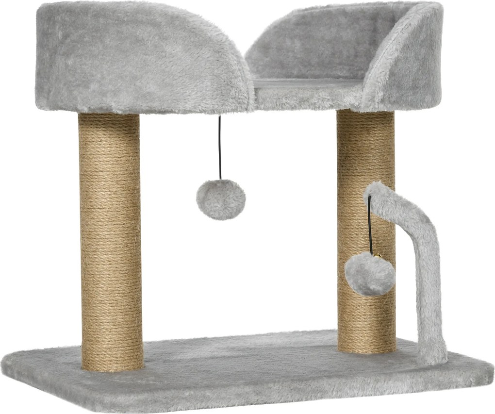 PawHut Ansamblu de Joacă pentru Pisici cu Sisal pentru Zgâriat, Culcuș și Bile, 48x38x42 cm, Gri | Aosom Romania