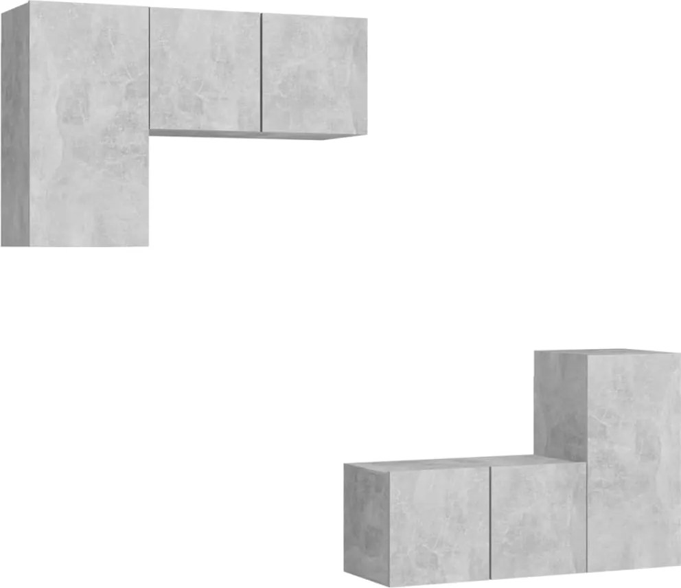 vidaXL Set de dulapuri TV, 4 piese, gri beton, lemn prelucrat