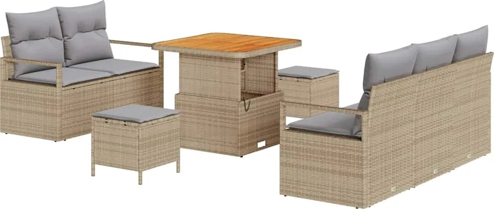 vidaXL Set de canapele pentru grădină cu pernă 8 pcs Bej poliratan