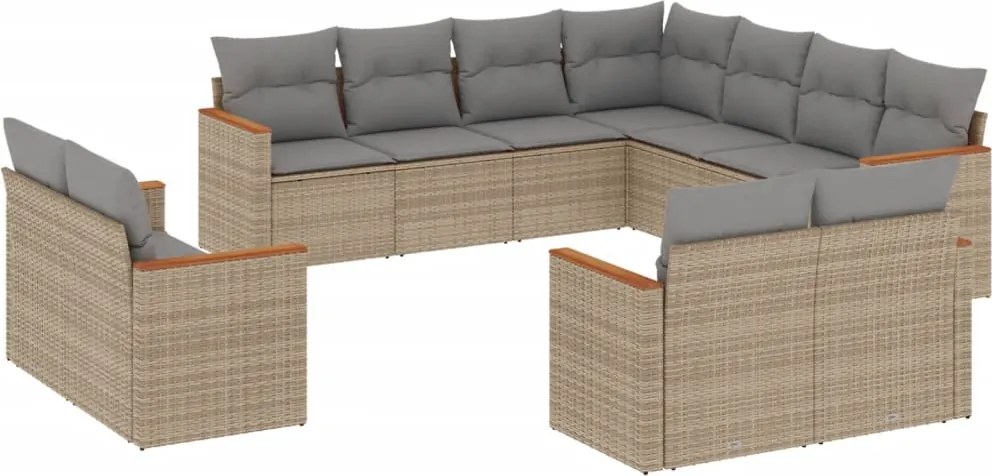 vidaXL Set canapele de grădină, 11 piese, cu perne, bej, poliratan