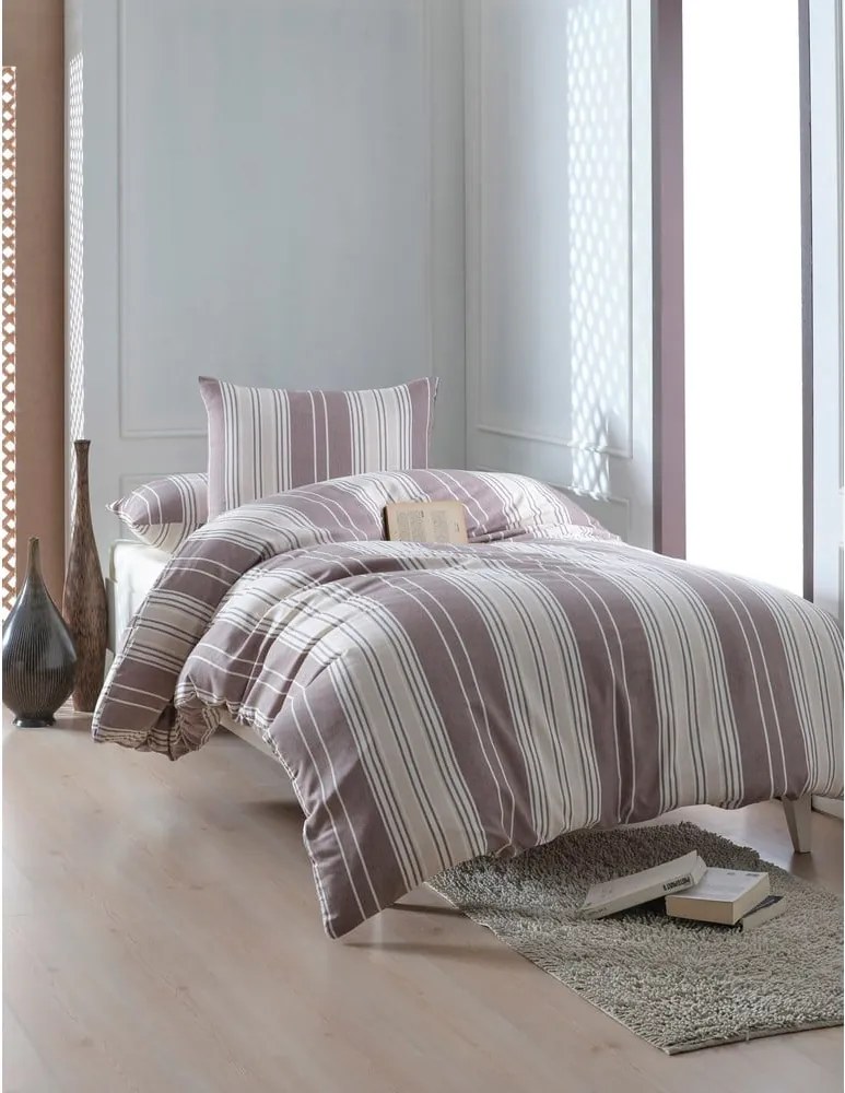 Lenjerie de pat maro/bej pentru pat de o persoană 140x200 cm Lima – Mijolnir