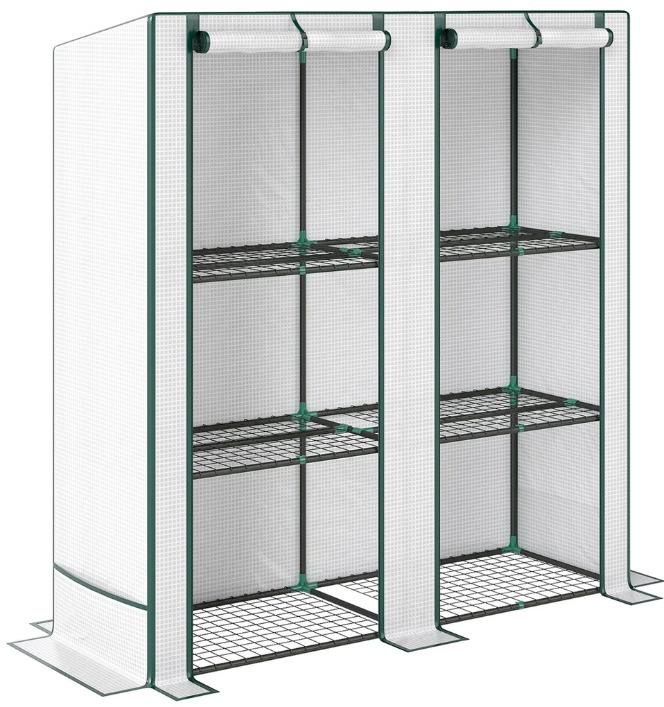 Outsunny Mini-Seră cu raft de 3 nivele, husă de plastic, rezistentă la UV, portabilă, cu ușă ruletabilă, 144 x 48 x 152 cm, Alb | Aosom Romania