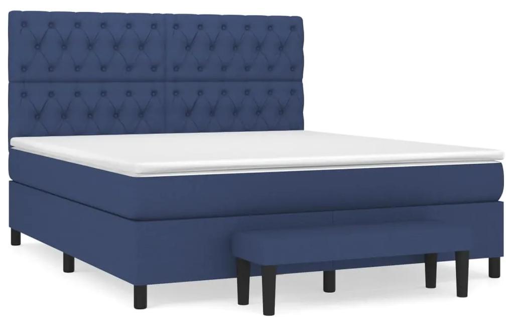 Pat continental cu saltea, albastru, 160x200cm, material textil Albastru, 160 x 200 cm, Design cu nasturi