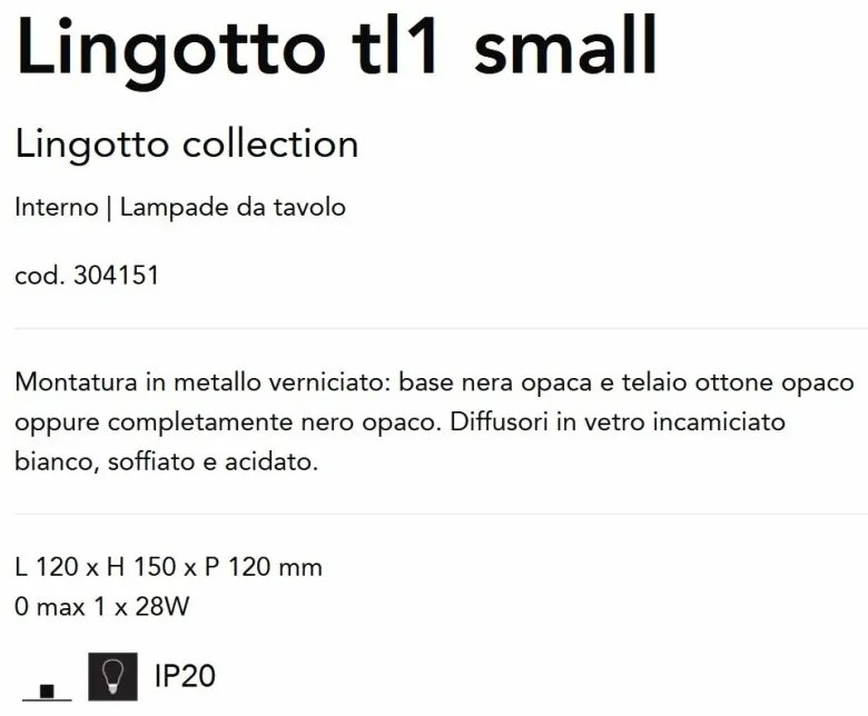 Veioza/Lampa de masa design decorativ Lingotto tl1 small negru