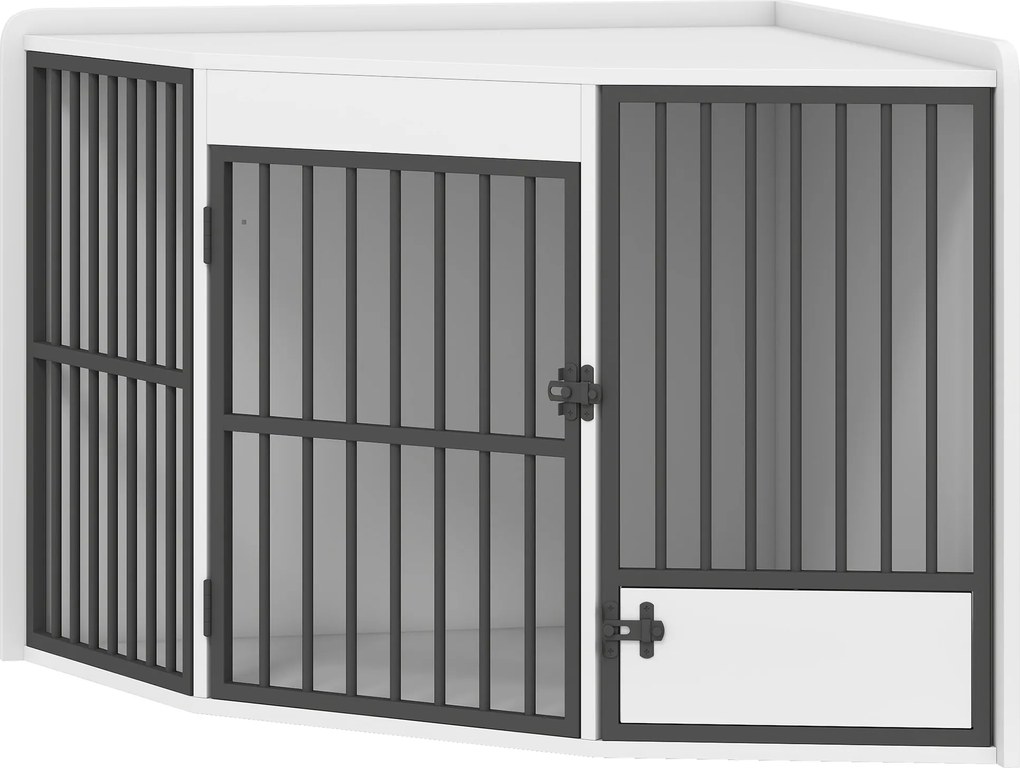 PawHut Cușcă pentru câini, box de odihnă pentru câini mici și medii, cutie pentru animale de companie, ușă pentru hrănire, MDF, metal, Alb | Aosom Romania