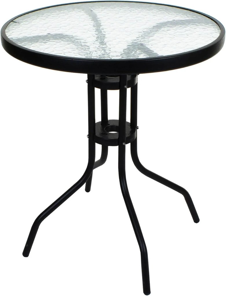 Masa rotunda de gradina cu blat de sticla ISLAND 60 cm, negru