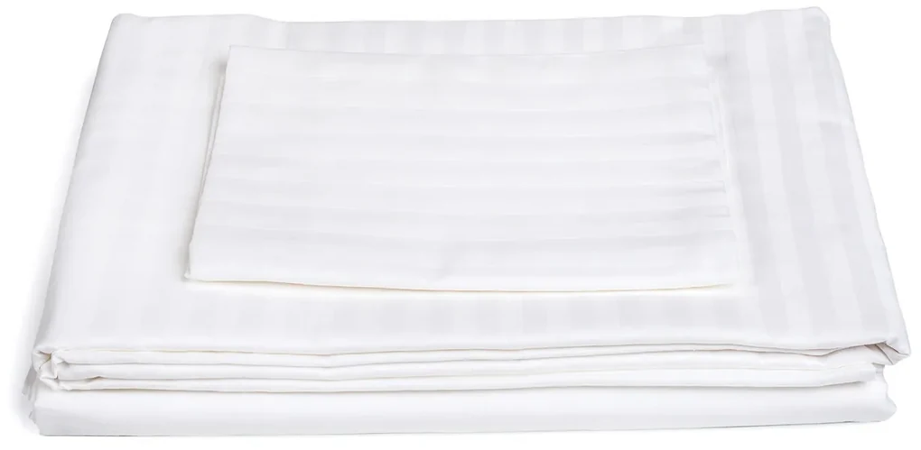Lenjerie de pat Hotel Line, dubla, 200x220 cm, amestec bumbac, satin, 250 TC, alb, cu dungi 1 cm