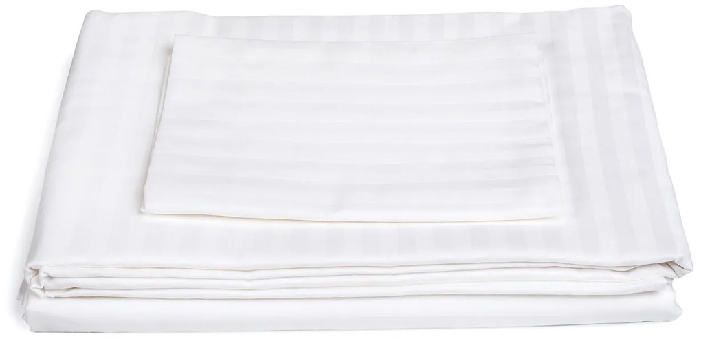 Lenjerie de pat Hotel Line, dubla, 210x230 cm, amestec bumbac, satin, 250 TC, alb, cu dungi 1 cm