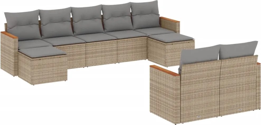 vidaXL Set canapele de grădină, 9 piese, cu perne, bej, poliratan