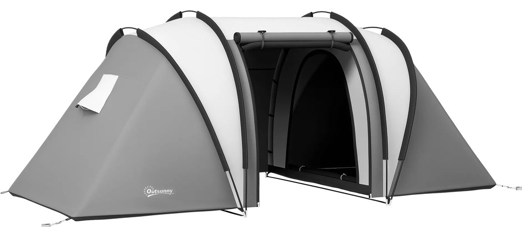 Outsunny Cort de camping familial 4-5 persoane cu 2 camere 3 ferestre, sac de transport, impermeabil, dim. 450L x 220l x 180Hcm | Aosom Romania