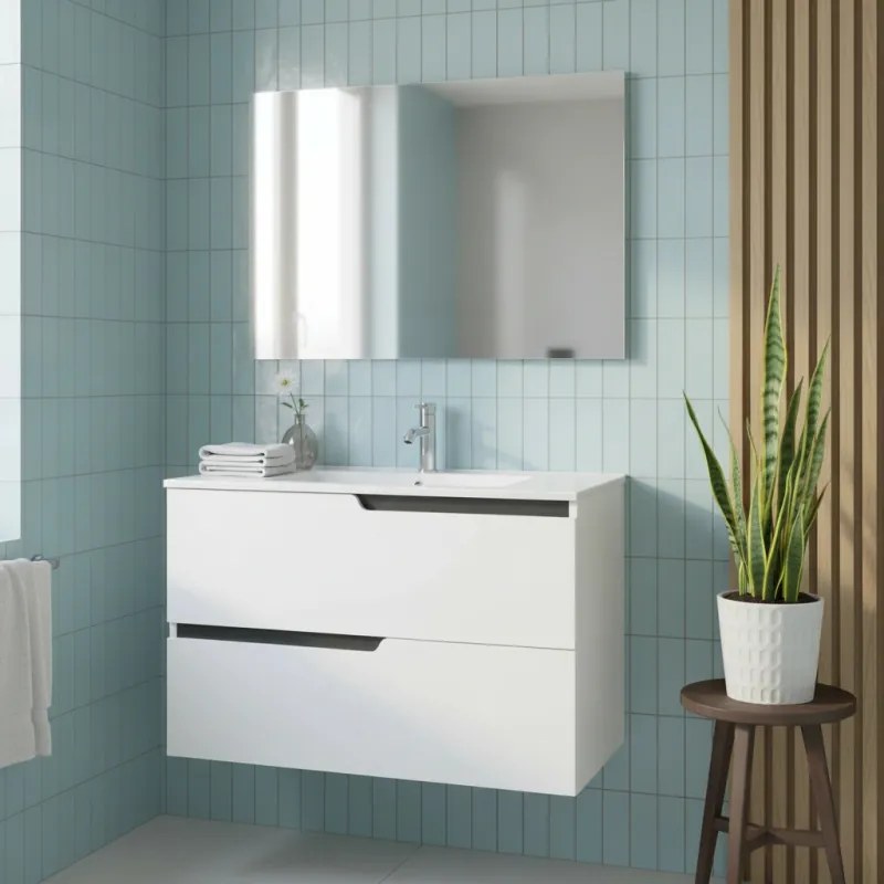 Mobilier pentru lavoar incastrat 80 cm, alb mat, Fluminia Bari 80 Alb