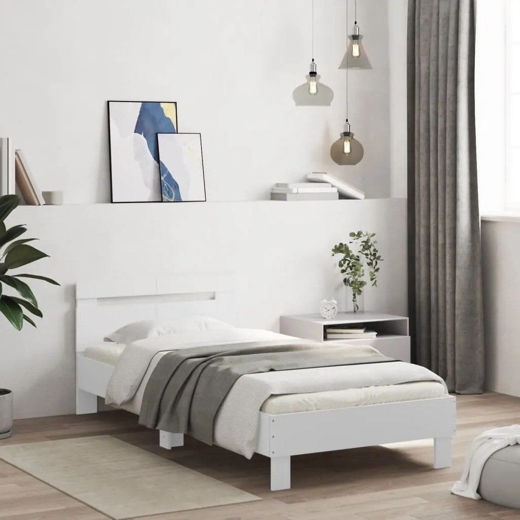 vidaXL Cadru de pat cu tăblie, alb, 100x200 cm, lemn prelucrat