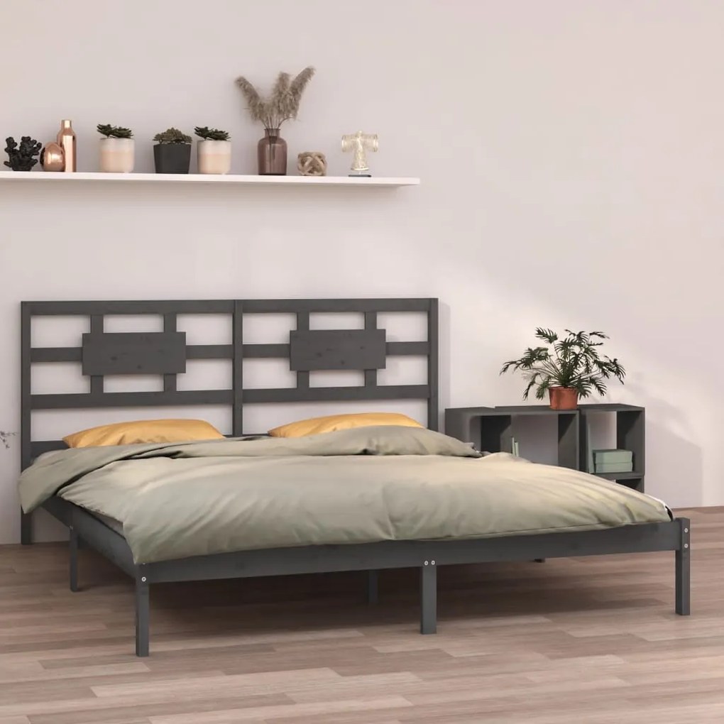 vidaXL Cadru de pat, gri, 200x200 cm, lemn masiv