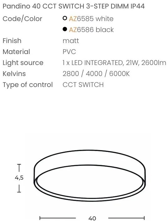 Plafoniera LED CCT, Protectie IP44, PANDINO 40cm negru