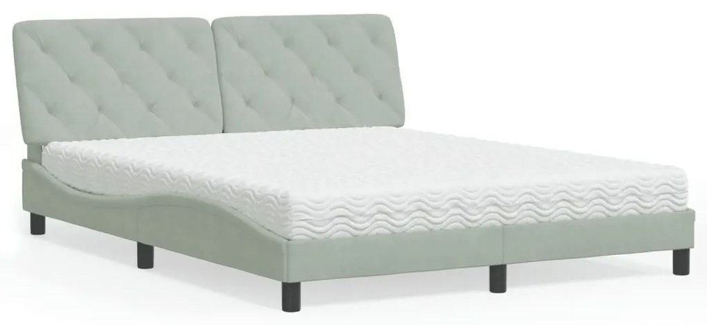 vidaXL Pat cu saltea, gri deschis, 160x200 cm, catifea