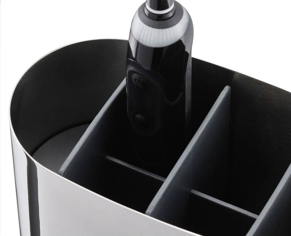 Suport pentru periuța de dinți argintiu lucios din oțel inoxidabil EasyStore Luxe – Joseph Joseph