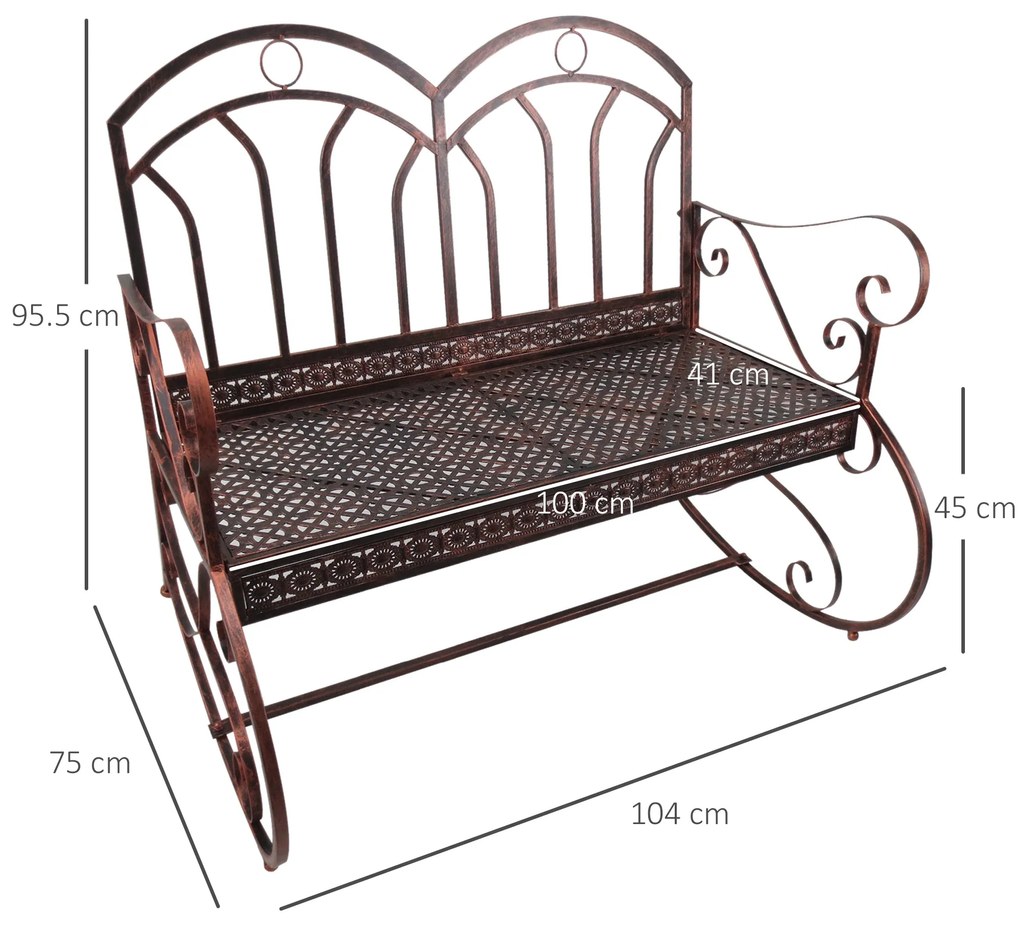 Banca metalica Balansor Outsunny cu 2 locuri, stil Vintage, Finisaj in Bronz | Aosom Romania