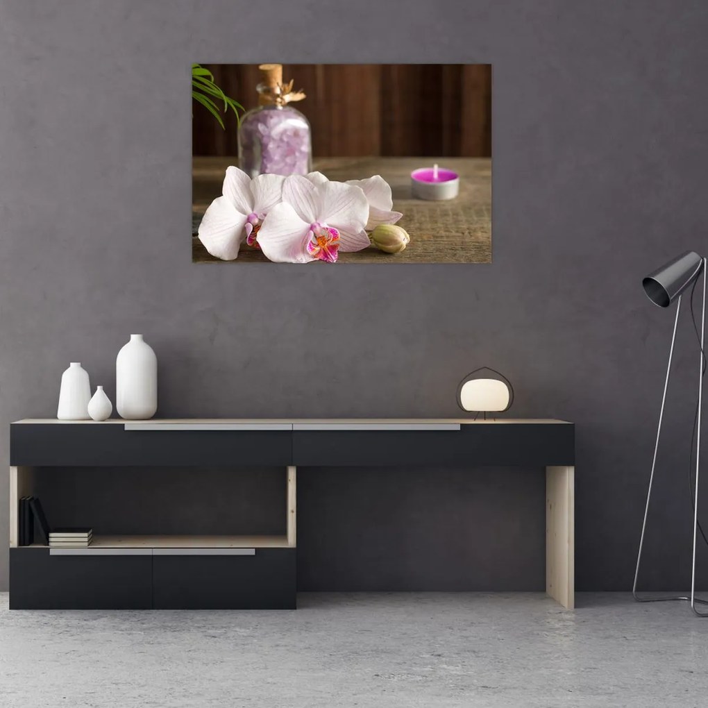 Tablou - Lumânare și orhidee (90x60 cm)