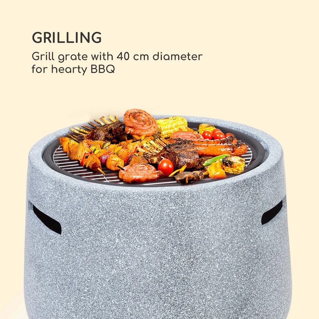 Evora, vatră, Ø 45 cm, grătar, piatră artificială, oțel, piatră neagră / imitație