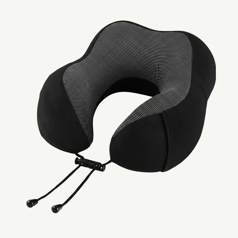 Perna de calatorie cervicala (gat) memory foam, husa catifea, Negru/Gri