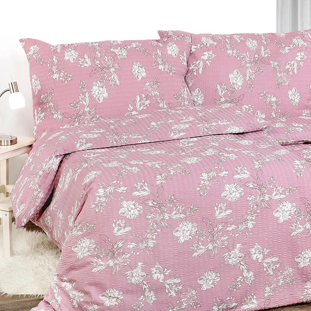 Goldea lenjerie de pat creponată - crini pe roz vechi 140 x 200 și 50 x 70 cm