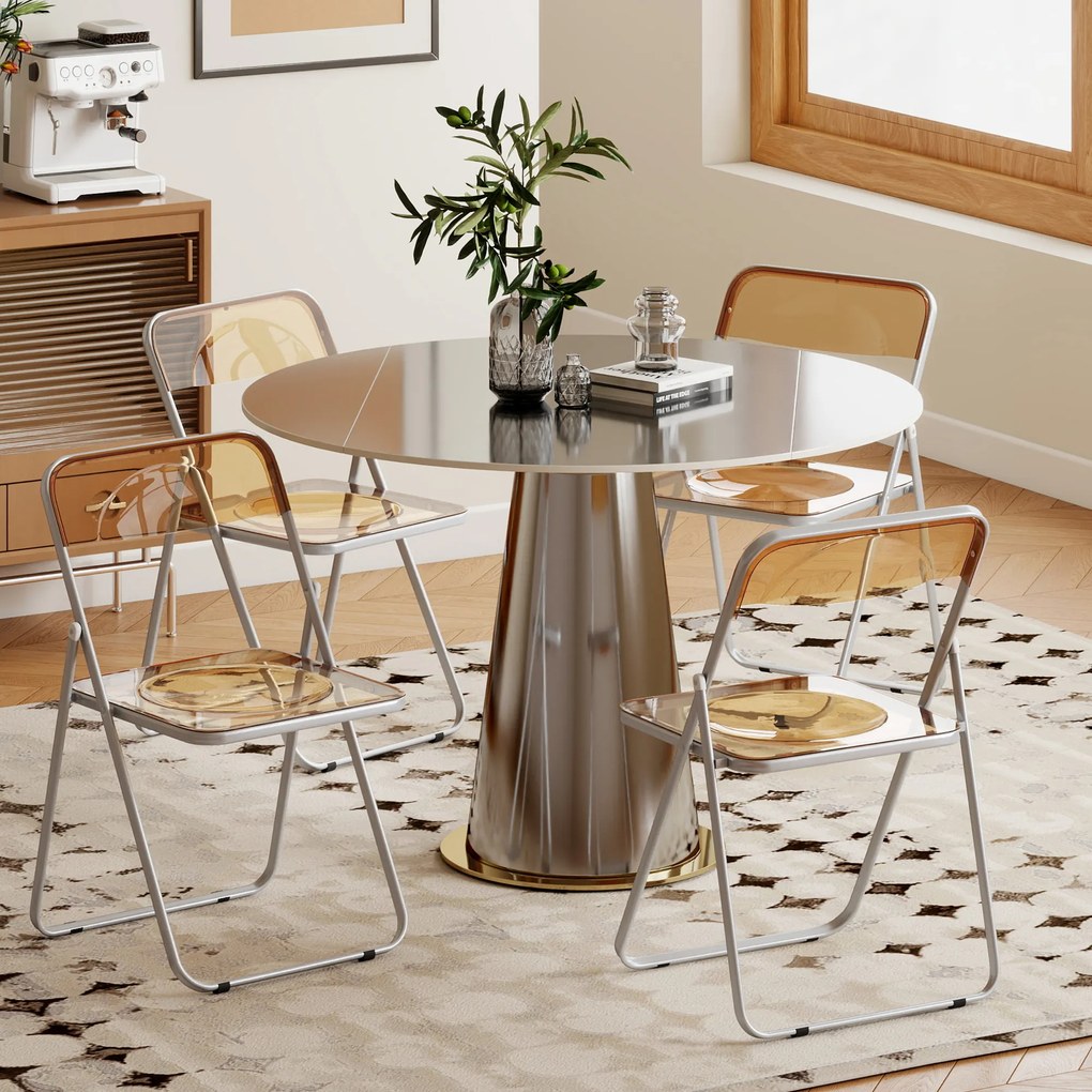 HOMCOM Set de 4 Scaune Pliabile din Acril, Scaune Pliabile Economisitoare de Spațiu din Oțel, Scaun Pliabil pentru Interior pentru Casă, Birou, Petreceri și Evenimente, 47x48x75 cm, Portocaliu | Aosom Romania