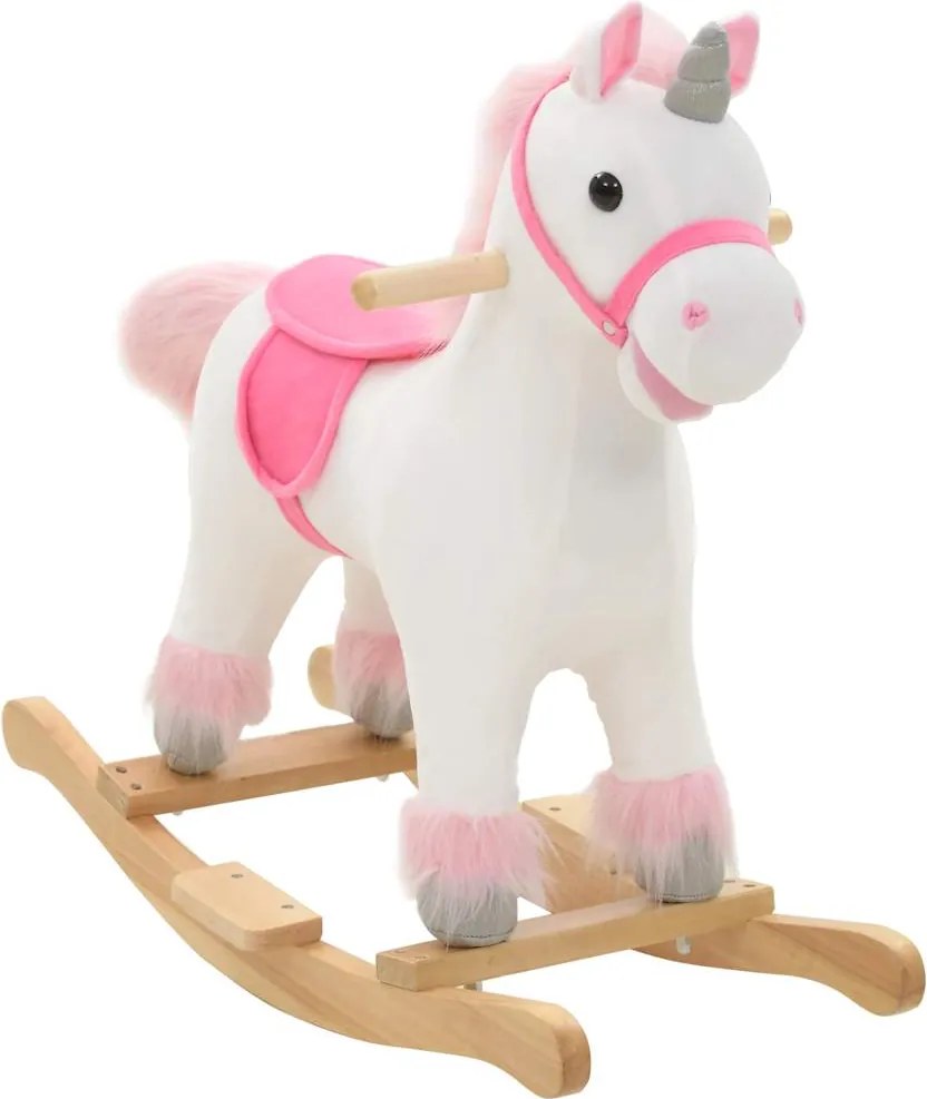 vidaXL Balansoar unicorn de pluș, 65 x 32 x 58 cm, alb și roz