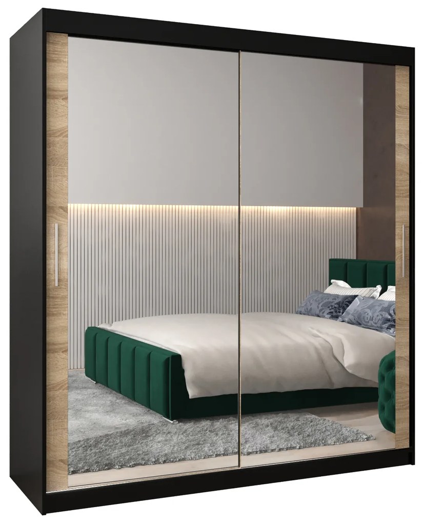 Dulap de haine 180 cm Toki 3 (negru mat + stejar sonoma). 1065090