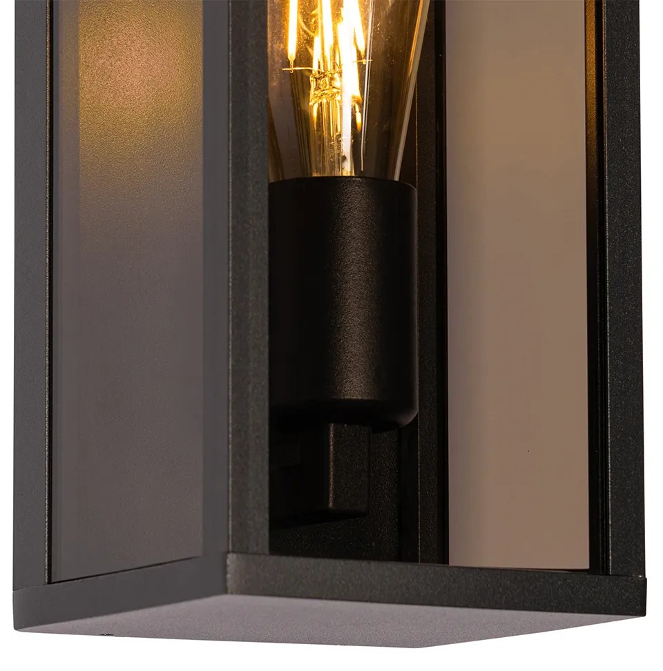 Lampă de perete exterioară neagră cu sticlă fumurie 26 cm IP44 - Charlois