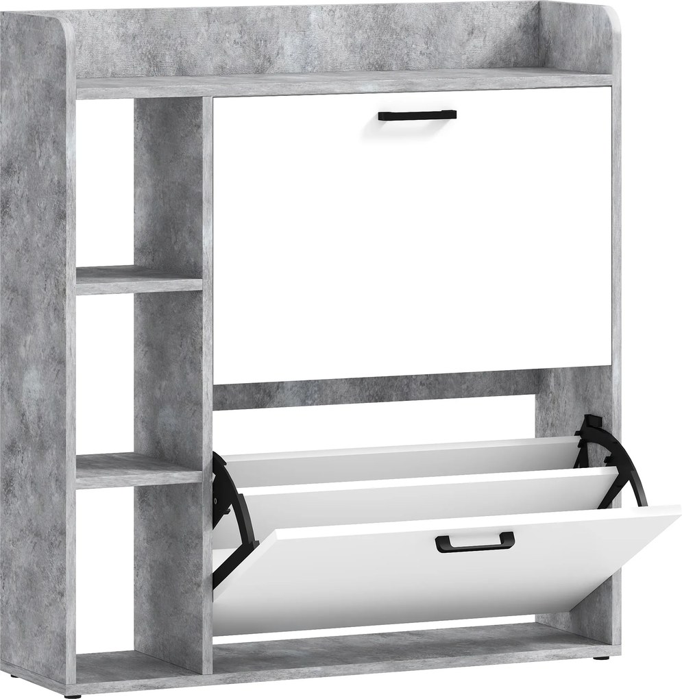HOMCOM Dulap pentru pantofi slim cu 2 sertare rabatabile, Capacitate 15 perechi de pantofi, 83x24x90.5 cm, Gri | Aosom Romania