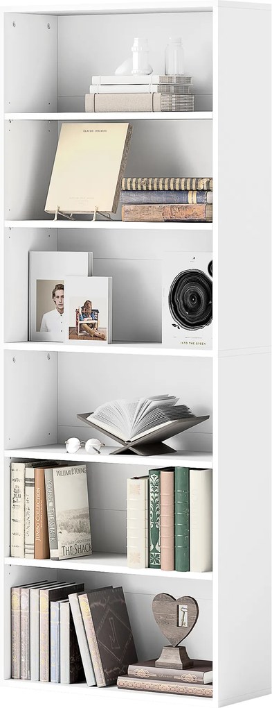 HOMCOM Bibliotecă raft de depozitare 6 niveluri cu polițe reglabile pentru living, dormitor, birou, 60x24x158,5cm, alb | Aosom Romania
