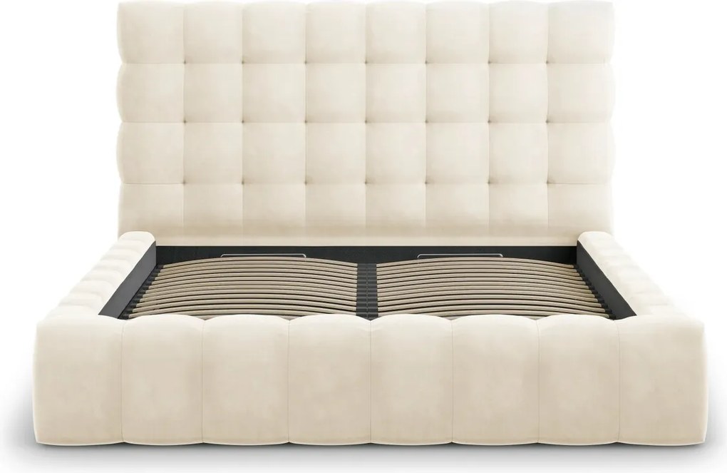 Pat tapitat cu tablie si lada depozitare, Mamaia, Micadoni Home, BL, 180x200 cm, catifea, bej deschis