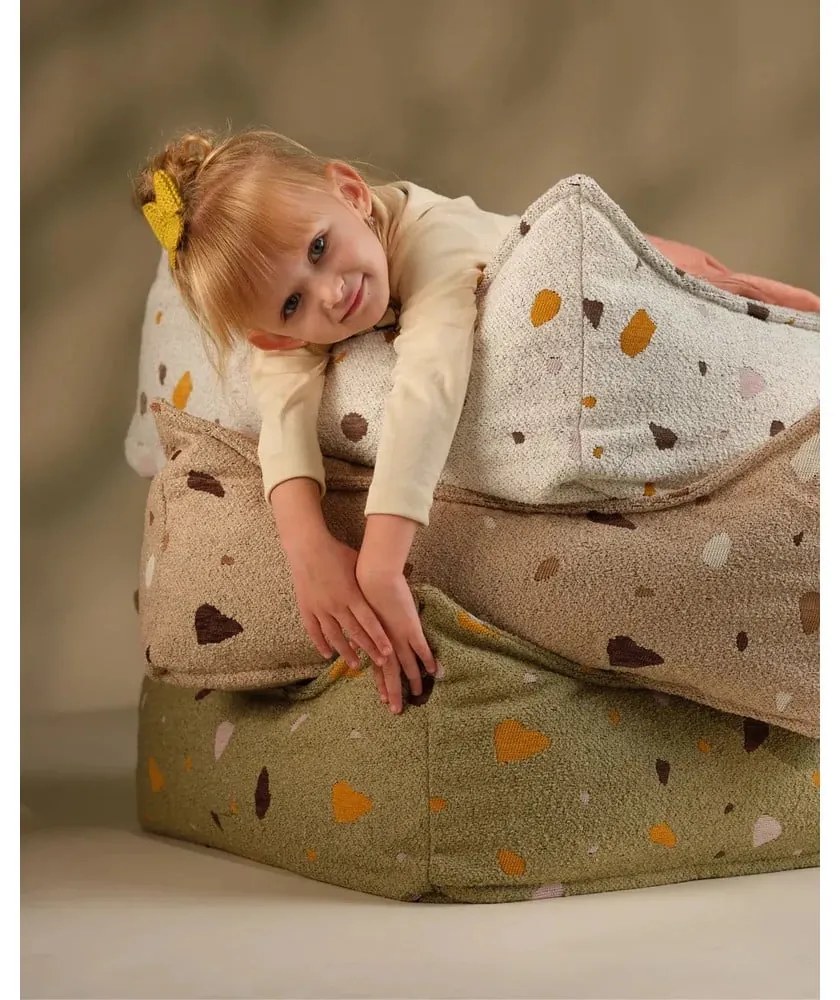 Fotoliu puf pentru copii maro deschis cu tapițerie din țesătură bouclé/cu tapițerie din chenille Terrazzo Square – Wigiwama