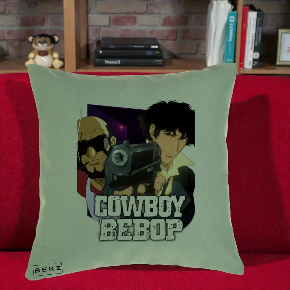 Perna Personalizata Cowboy Bebop Spike si Jet Poster, 40x40 cm, Verde, Husa Detasabila, Perna Inclusa, BEKZ®