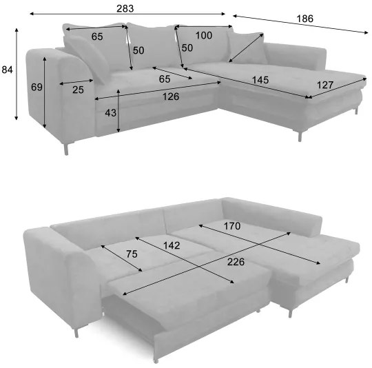 Colțar extensibil LAGOA, formă în L, cu spațiu de depozitare, dreapta, bej/maro