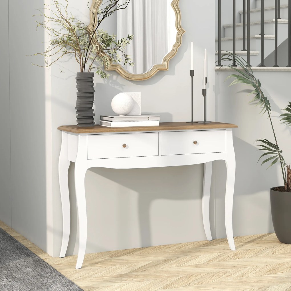 HOMCOM Masă Consolă Modernă cu 2 Sertare, Consolă de Intrare din MDF și PAL, 100x35x76,5 cm, Alb | Aosom Romania