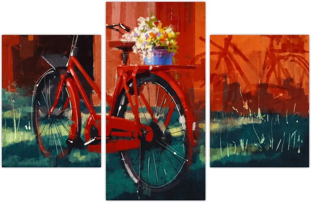 Tablou - Bicicleta roșie, pictură acrilică (90x60 cm)