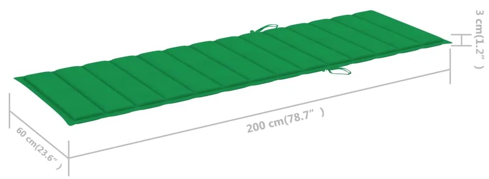 Sezlong de gradina cu perna, lemn masiv de acacia 1, Verde, 200 x 63 x 85 cm