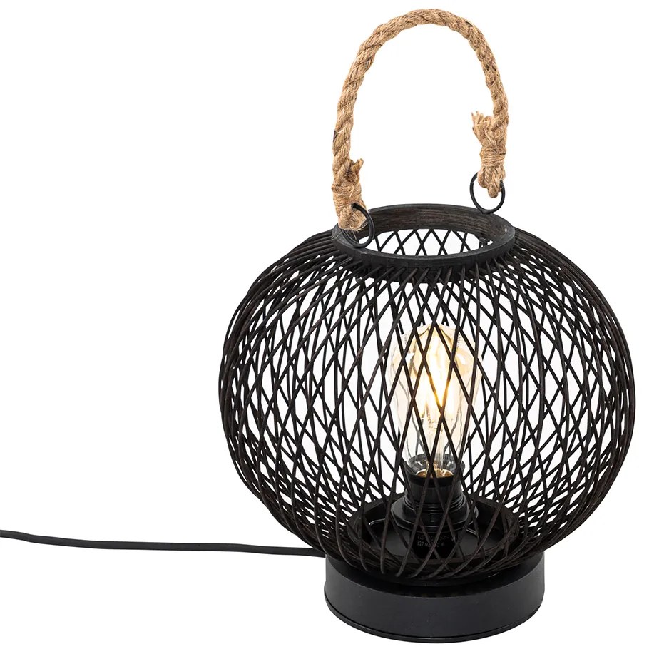 Lampă de masă rustică pentru exterior din ratan negru - Calamus