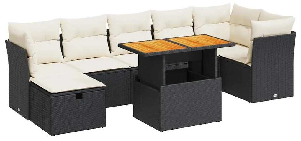 3327980 vidaXL Set mobilier grădină perne 8 piese negru, poliratan/lemn acacia