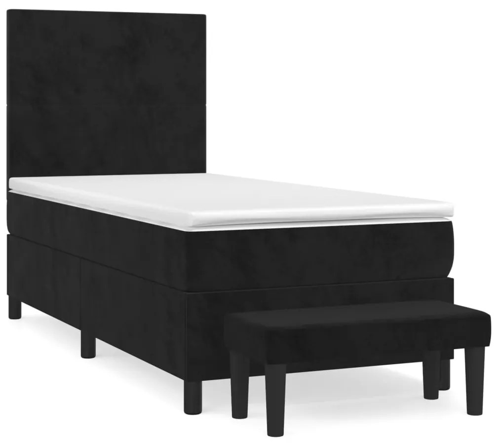 3137697 vidaXL Pat box spring cu saltea, negru, 90x190 cm, catifea