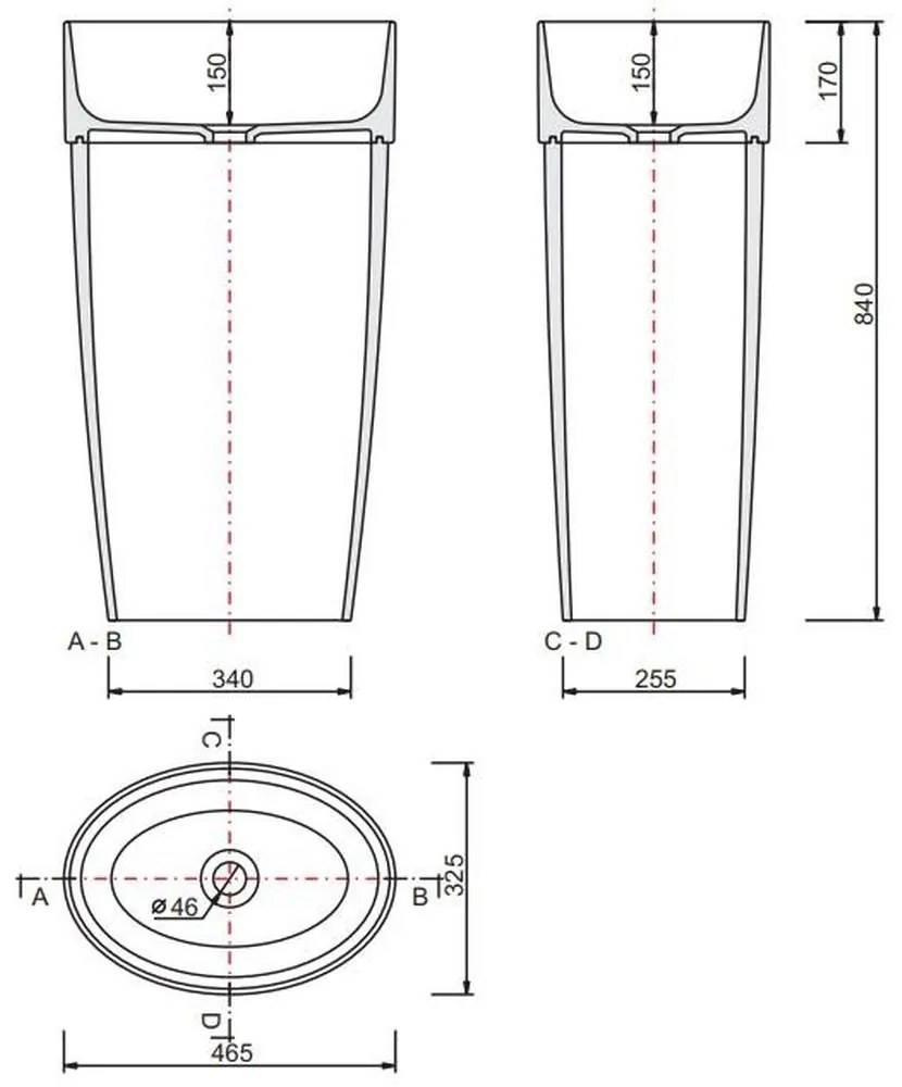 Lavoar freestanding alb 46 cm din compozit mineral DuraBe, Besco Uniqa Alb