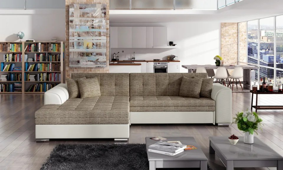 Coltar tapitat, extensibil, 295x80x195 cm, Sorento L01, Eltap (Culoare: Bej Pepit / Maro inchis)