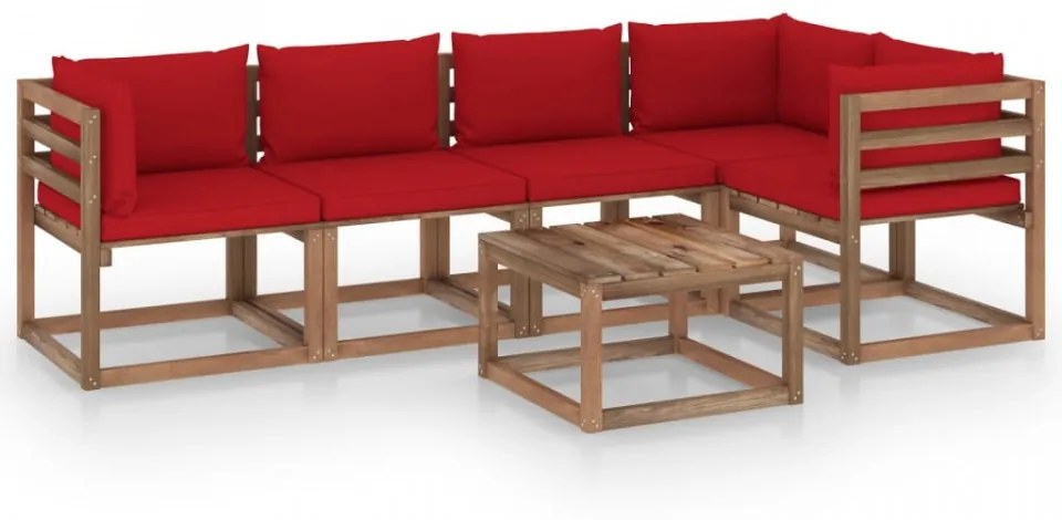 Set mobilier de grădină cu perne, 6 piese, lemn pin tratat