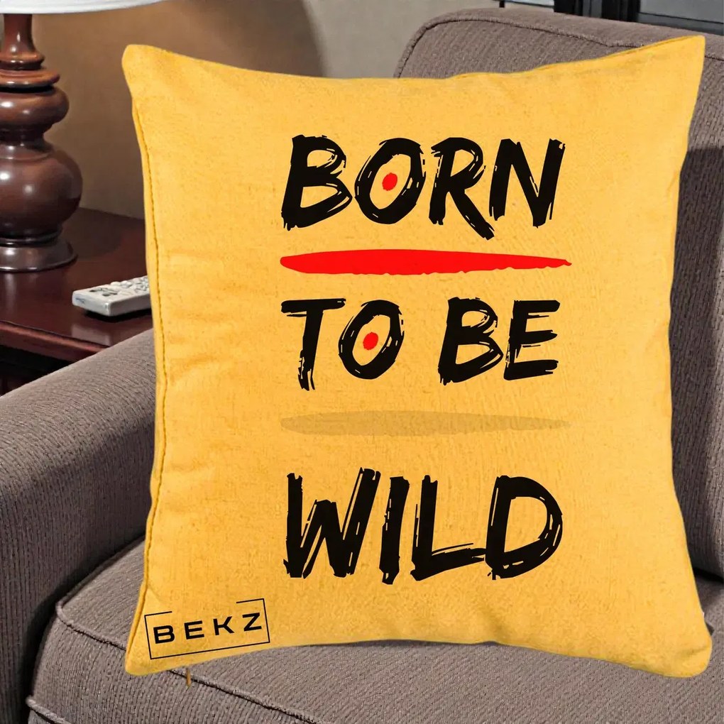Perna Decorativa Born To Be Wild, 40x40 cm, Galben, Husa Detasabila, Perna Inclusa, BEKZ®