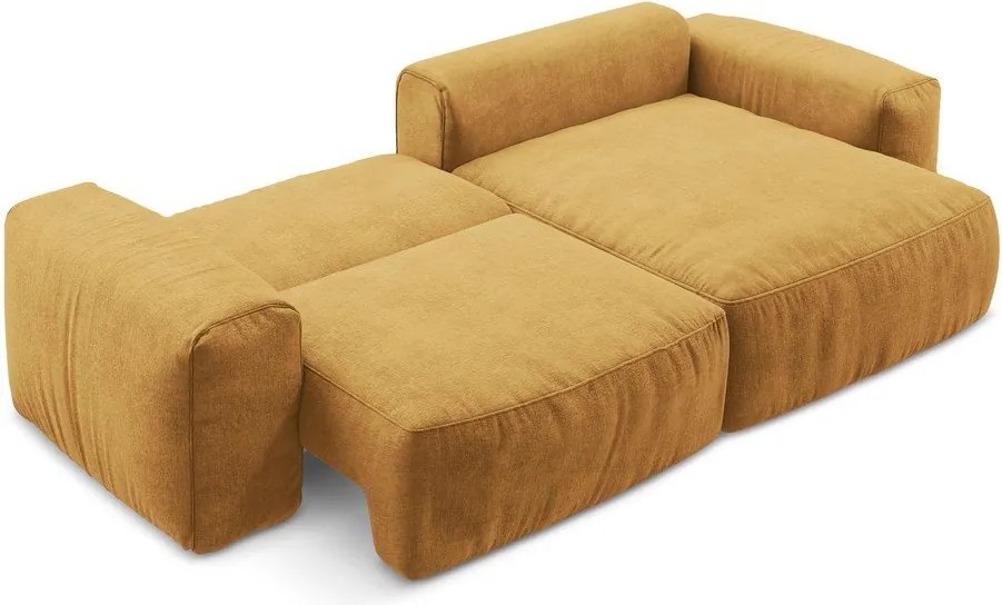 Colțar galben muștar extensibil cu tapițerie din chenille (cu colț pe partea dreaptă/cu șezlong) Kuki – Makamii